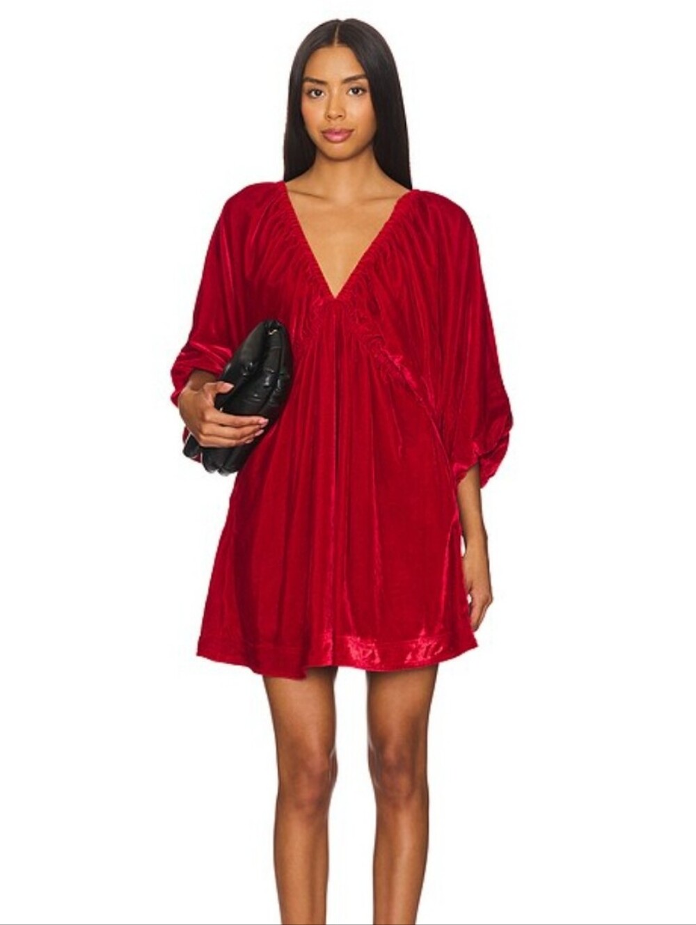 Free People Portia Womens Large Red Velvet Mini Dress Boho Chambray Oversized